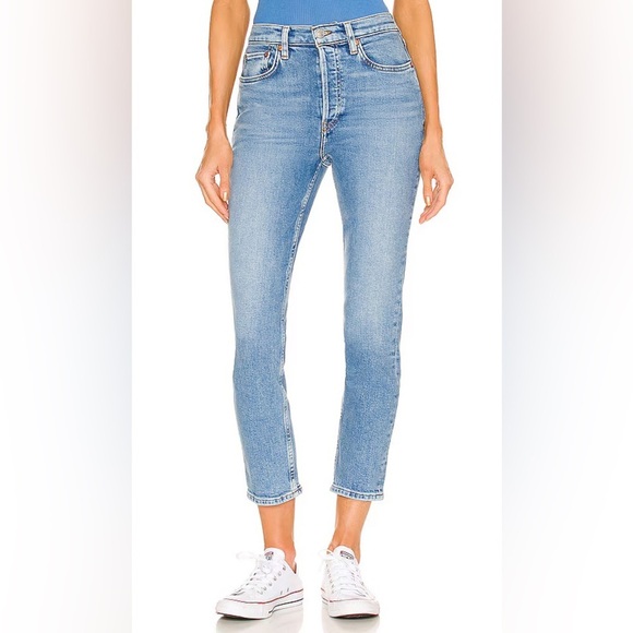 RE/DONE Originals 90s High Rise Ankle Crop Jeans Bright Faded Blue Wash 26 - Picture 1 of 13